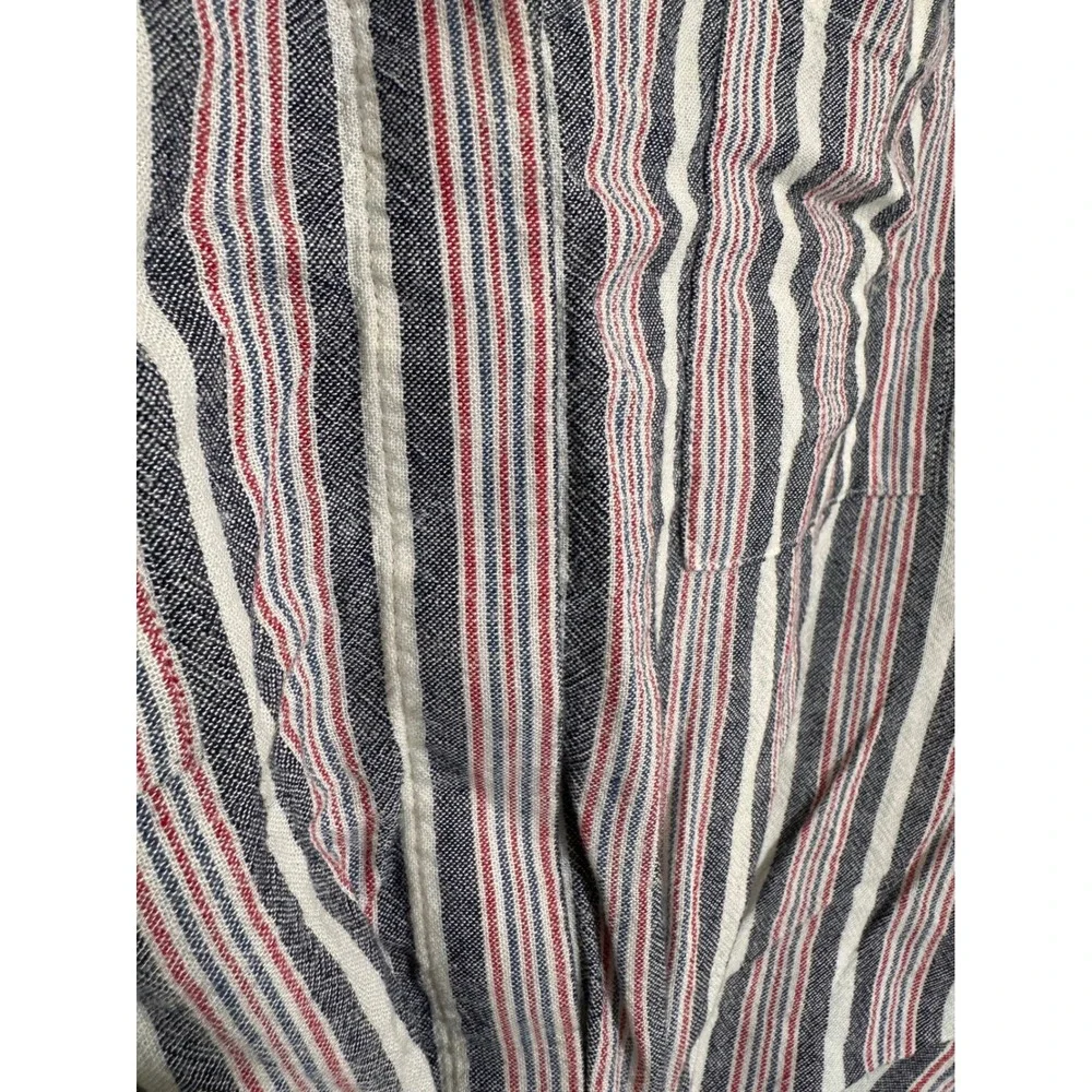 Cloth & Stone Striped Tie Front Linen Blend Button Down Shirt Navy Red White S - Picture 3 of 5
